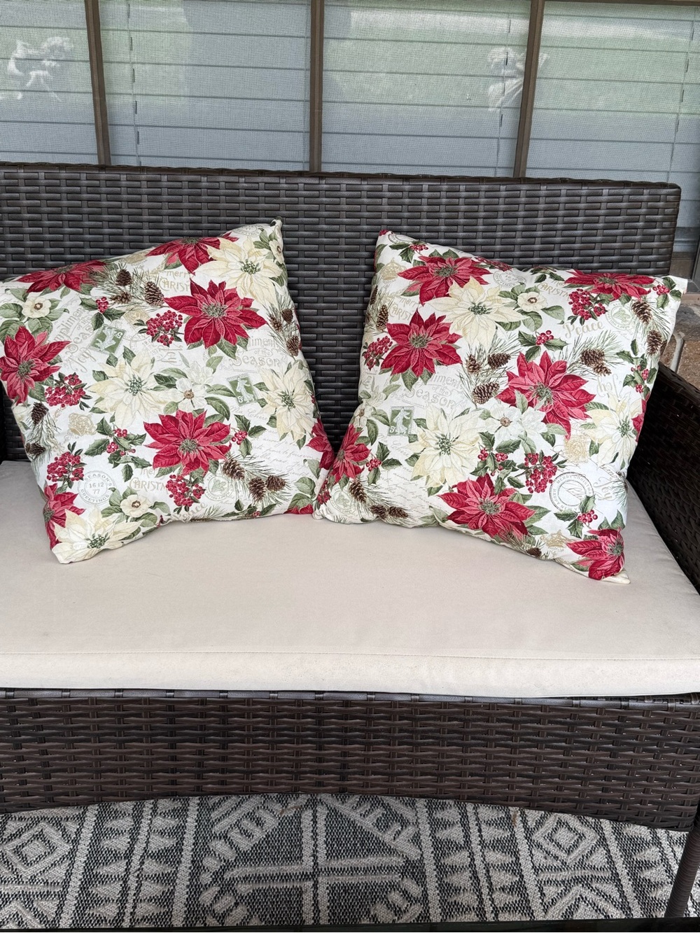 Holiday Poinsettia Decorative Throw Pillow Cover - Red & Green